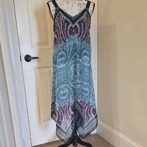 AB Studio Asymmetrical Paisley Dress - Blue and Purple